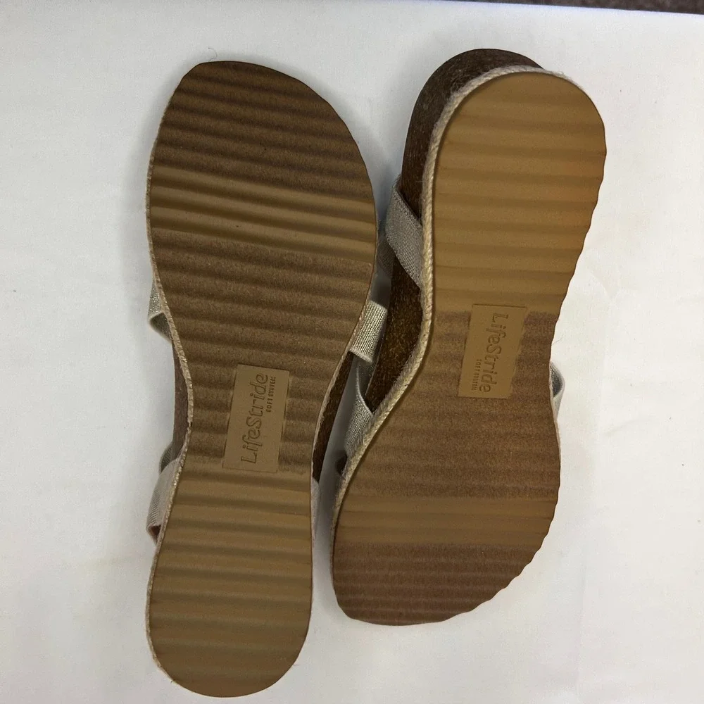 LifeStride Women's Breeze Almond Milk Linen‎ Espadrille Wedge Sandals Size 8M